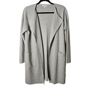 J.Crew Small Open Front Cardigan Sweater Gray Merino Wool Blend Pockets Classic